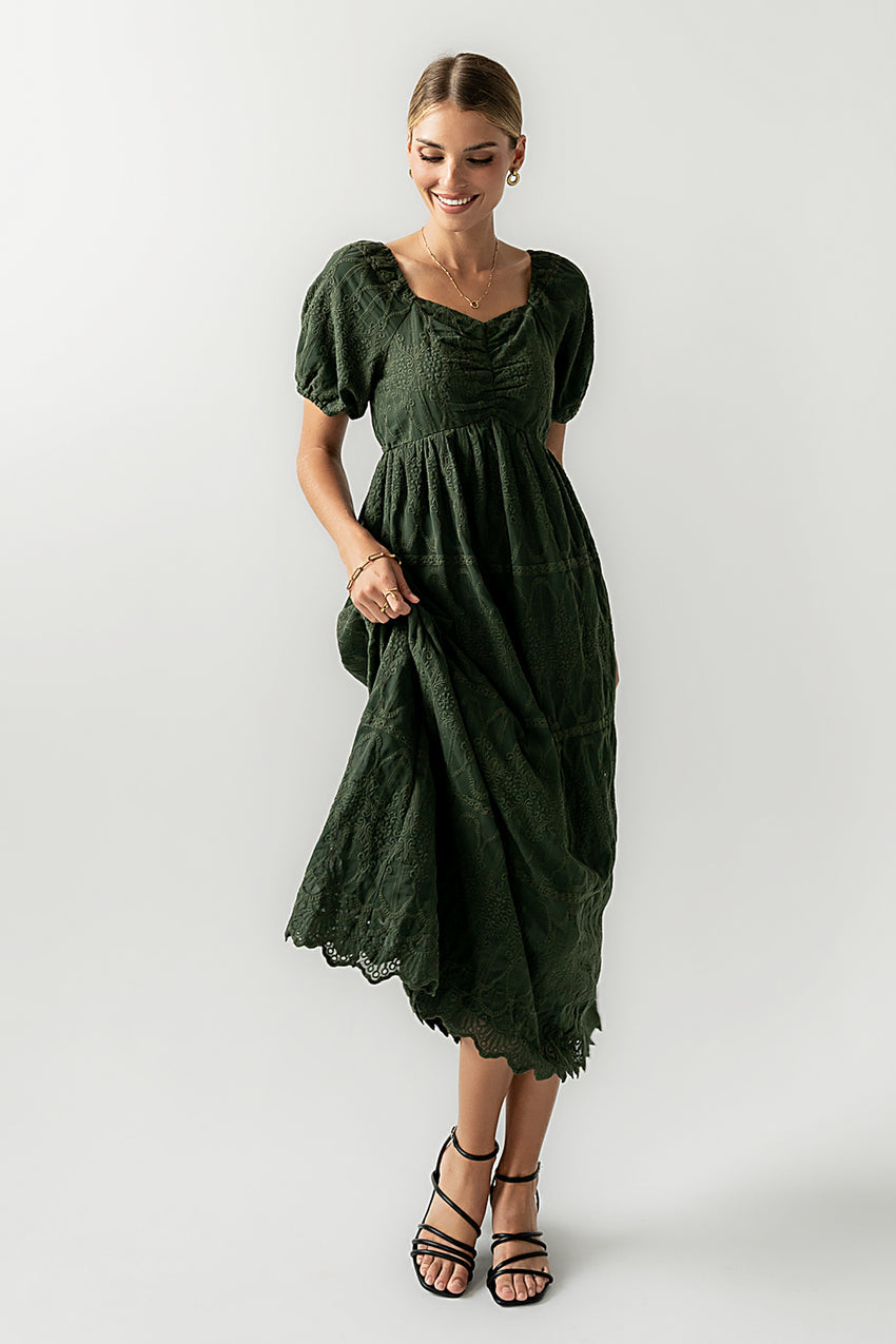Luca Embroidered Maxi Dress in Hunter Green - FINAL SALE