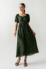 Luca Embroidered Maxi Dress in Hunter Green - FINAL SALE
