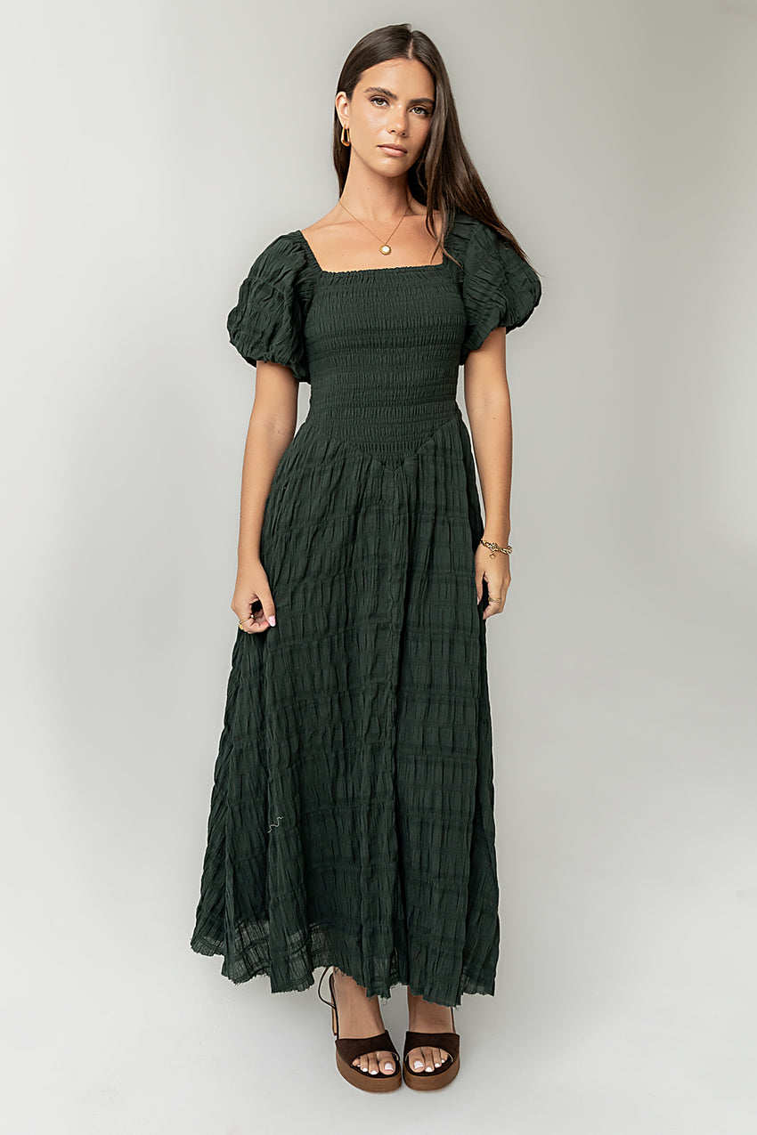 Beckie Smocked Maxi Dress in Green - FINAL SALE