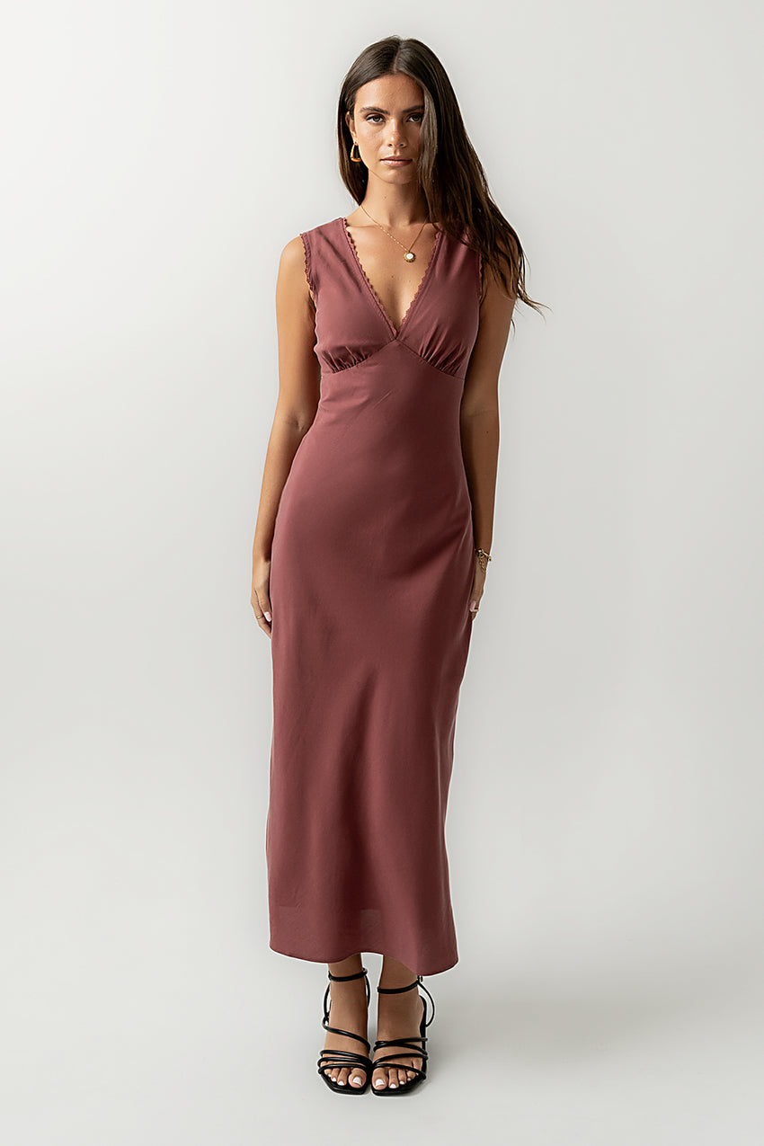 Hailey Lace Trim Maxi Dress in Marsala - FINAL SALE