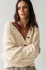 Noah Cable Knit Cardigan in Cream - FINAL SALE