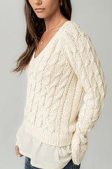 Zeke Cable Knit Sweater in Cream - FINAL SALE