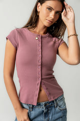 Vestia Button Up Tee in Mauve - FINAL SALE