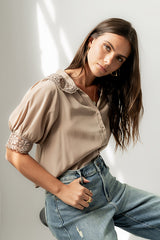Zayne Button Up in Taupe - FINAL SALE
