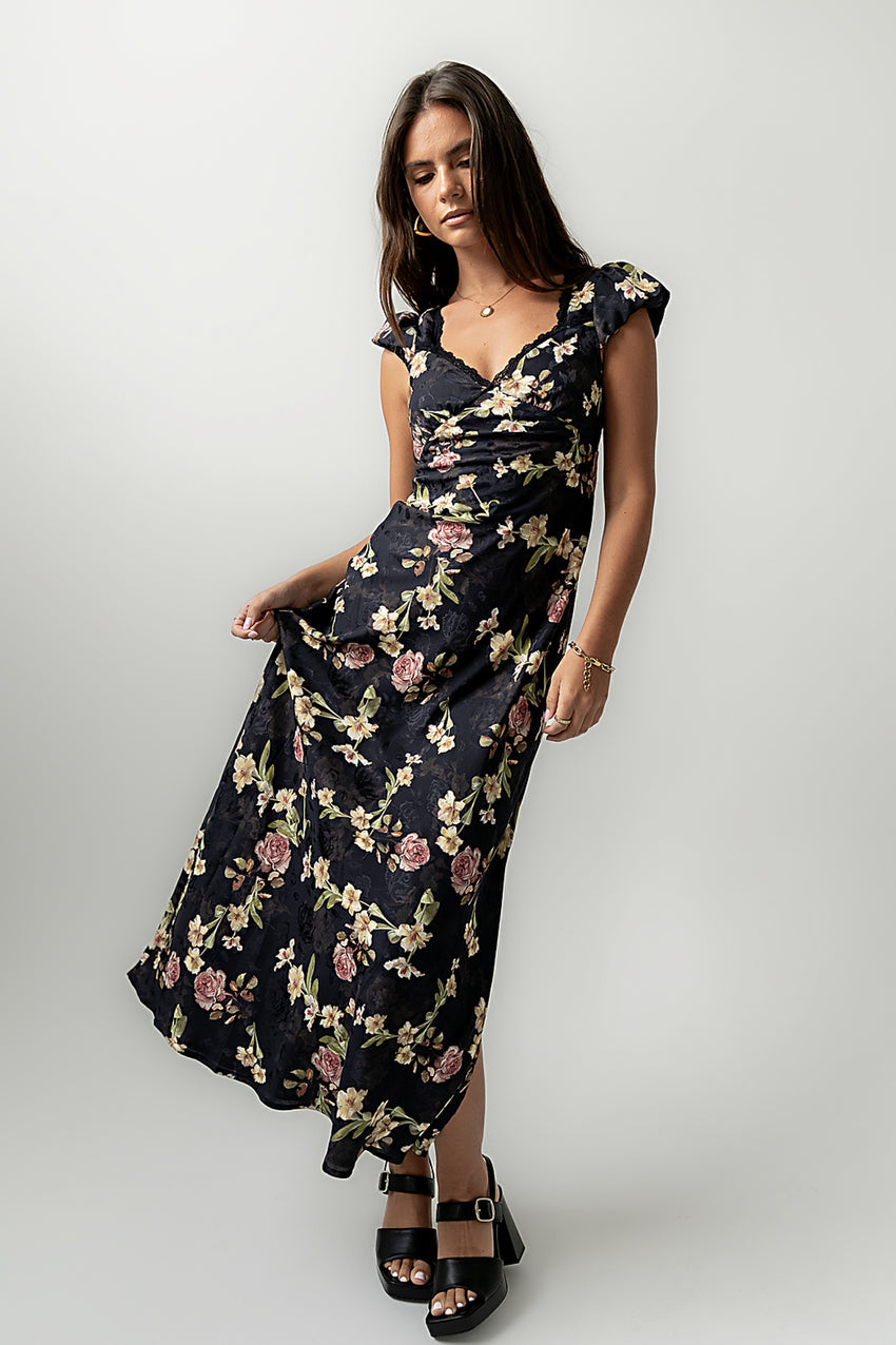 Asa Floral Maxi Dress in Black - FINAL SALE