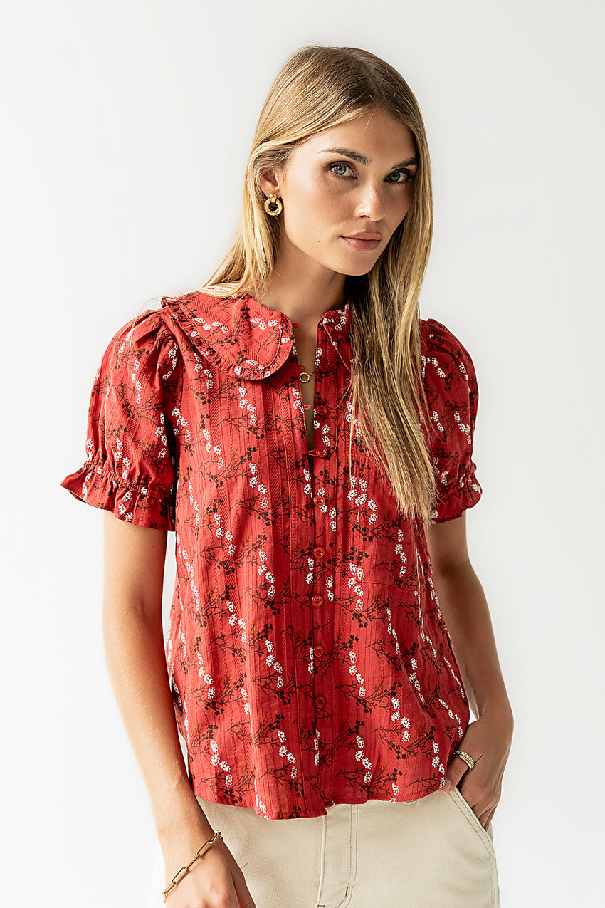 Nelly Floral Blouse in Red - FINAL SALE