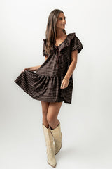 Tony Gingham Baby Doll Dress in Brown - FINAL SALE