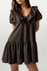 Tony Gingham Baby Doll Dress in Brown - FINAL SALE