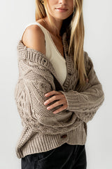 Noah Cable Knit Cardigan in Taupe - FINAL SALE