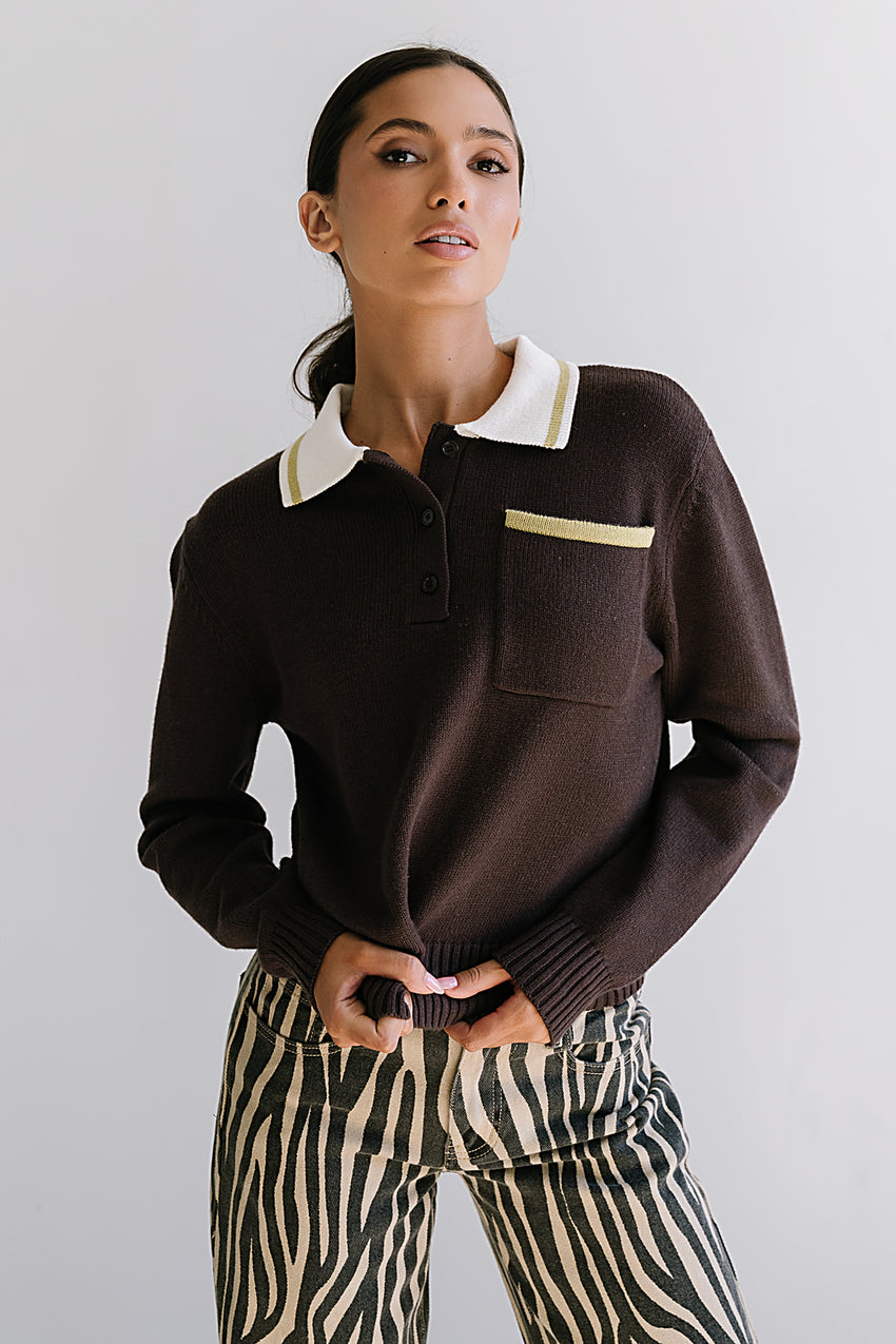 Justine Collared Sweater in Brown - FINAL SALE