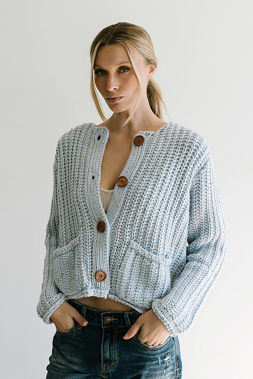 Holland Chunky Knit Cardigan in Blue - FINAL SALE