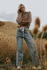 Mellanie Two Toned Baggy Jeans in Medium Wash - FINAL SALE