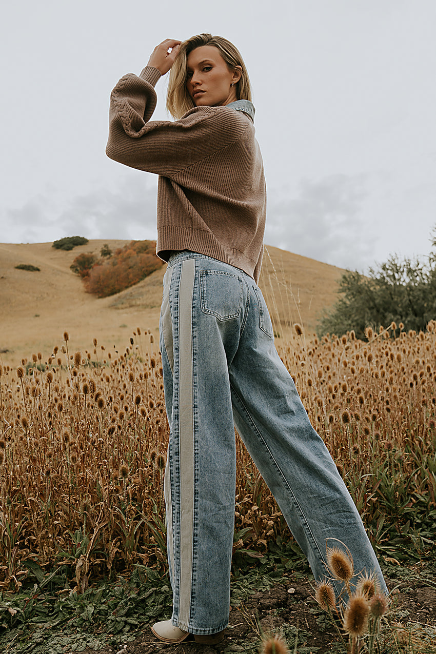 Mellanie Two Toned Baggy Jeans in Medium Wash - FINAL SALE