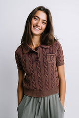 Halle Cable Knit Top in Plum - FINAL SALE