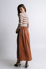 Zeda Midi Dress in Brown Stripe - FINAL SALE