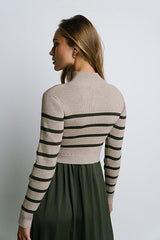 Zeda Midi Dress in Olive Stripe