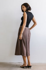 Tristan Mixed Media Midi Dress in Brown - FINAL SALE
