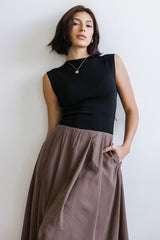 Tristan Mixed Media Midi Dress in Brown - FINAL SALE