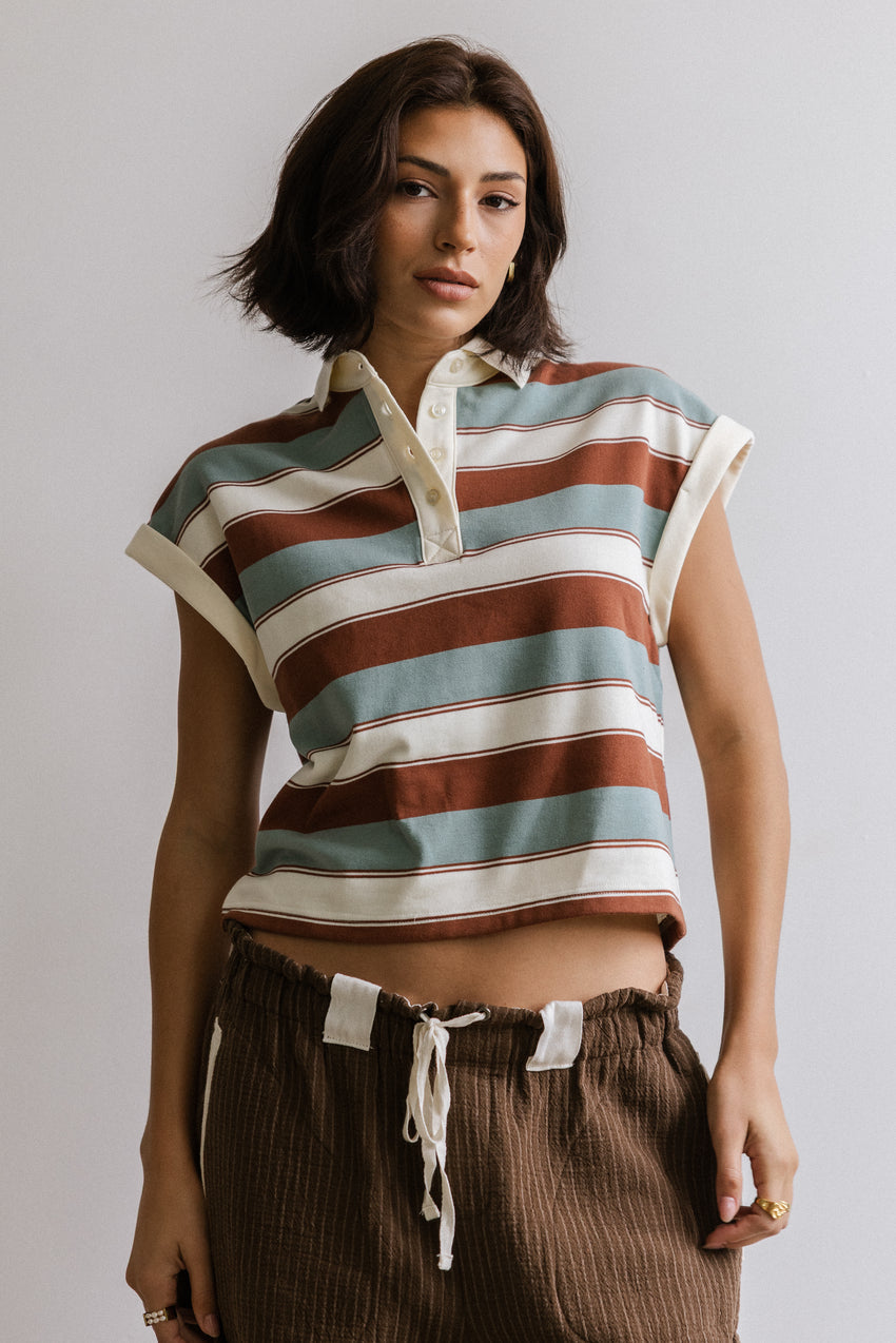 Niko Striped Top in Camel - FINAL SALE