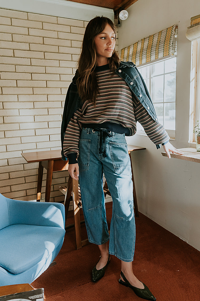 Jocelyn Barrel Jeans in Medium Wash Stripe - FINAL SALE