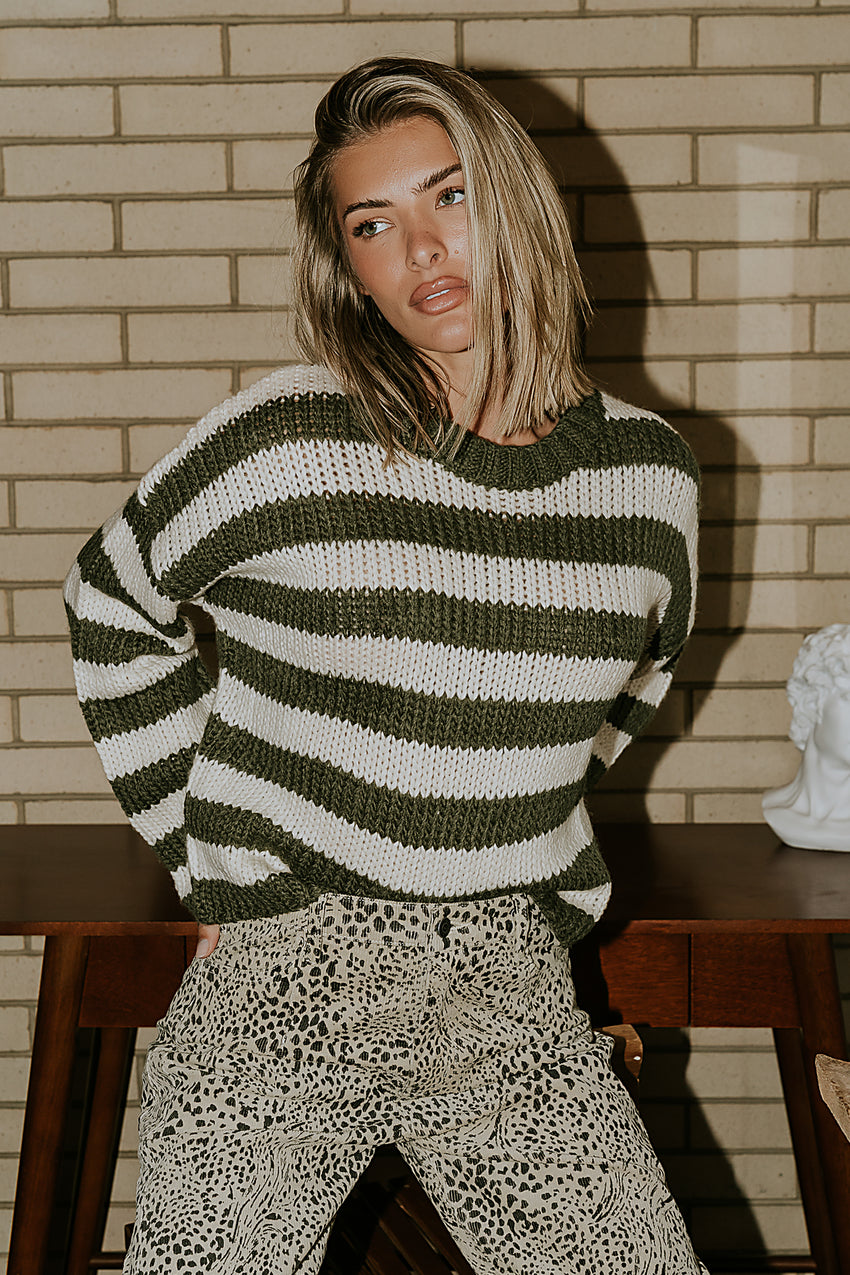 Beckam Striped Sweater in Olive - FINAL SALE