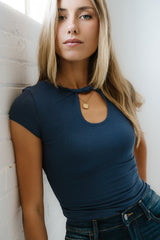 Leslie Cutout Top in Navy - FINAL SALE