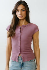 Vestia Button Up Tee in Mauve - FINAL SALE
