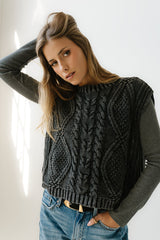Rebecca Cable Knit Vest in Charcoal - FINAL SALE