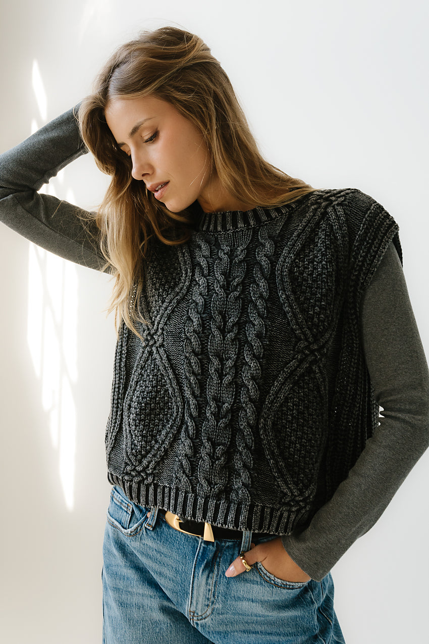 Rebecca Cable Knit Vest in Charcoal - FINAL SALE