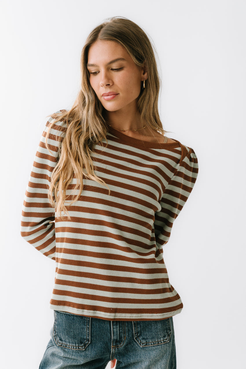 Kathy Waffle Knit Top in Brown - FINAL SALE