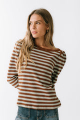 Kathy Waffle Knit Top in Brown - FINAL SALE