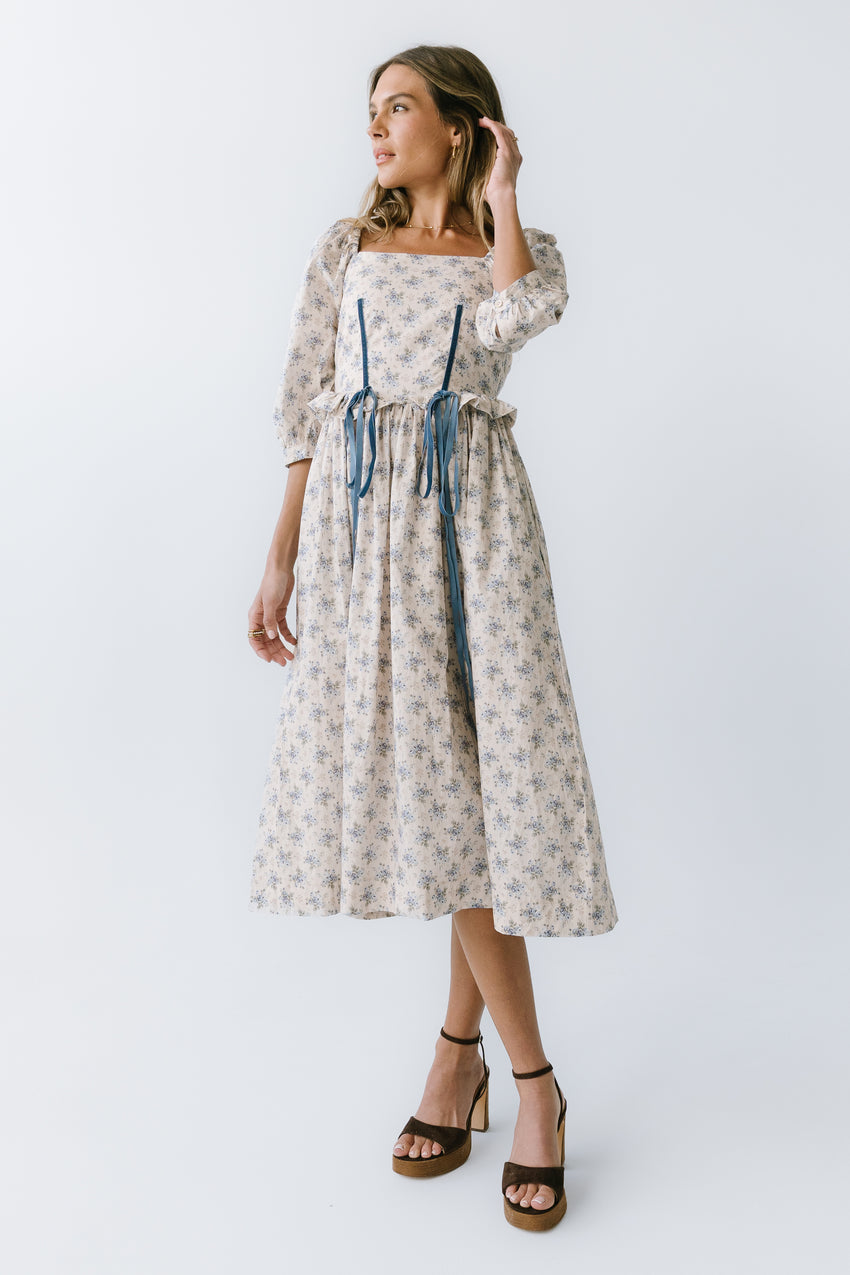 Gloria Floral Midi Dress in Ecru - FINAL SALE