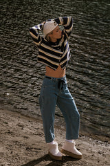 Jocelyn Barrel Jeans in Medium Wash Stripe - FINAL SALE