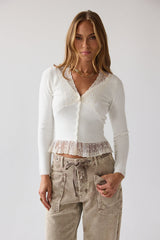 Angie Lace Trim Sweater in ivory - FINAL SALE