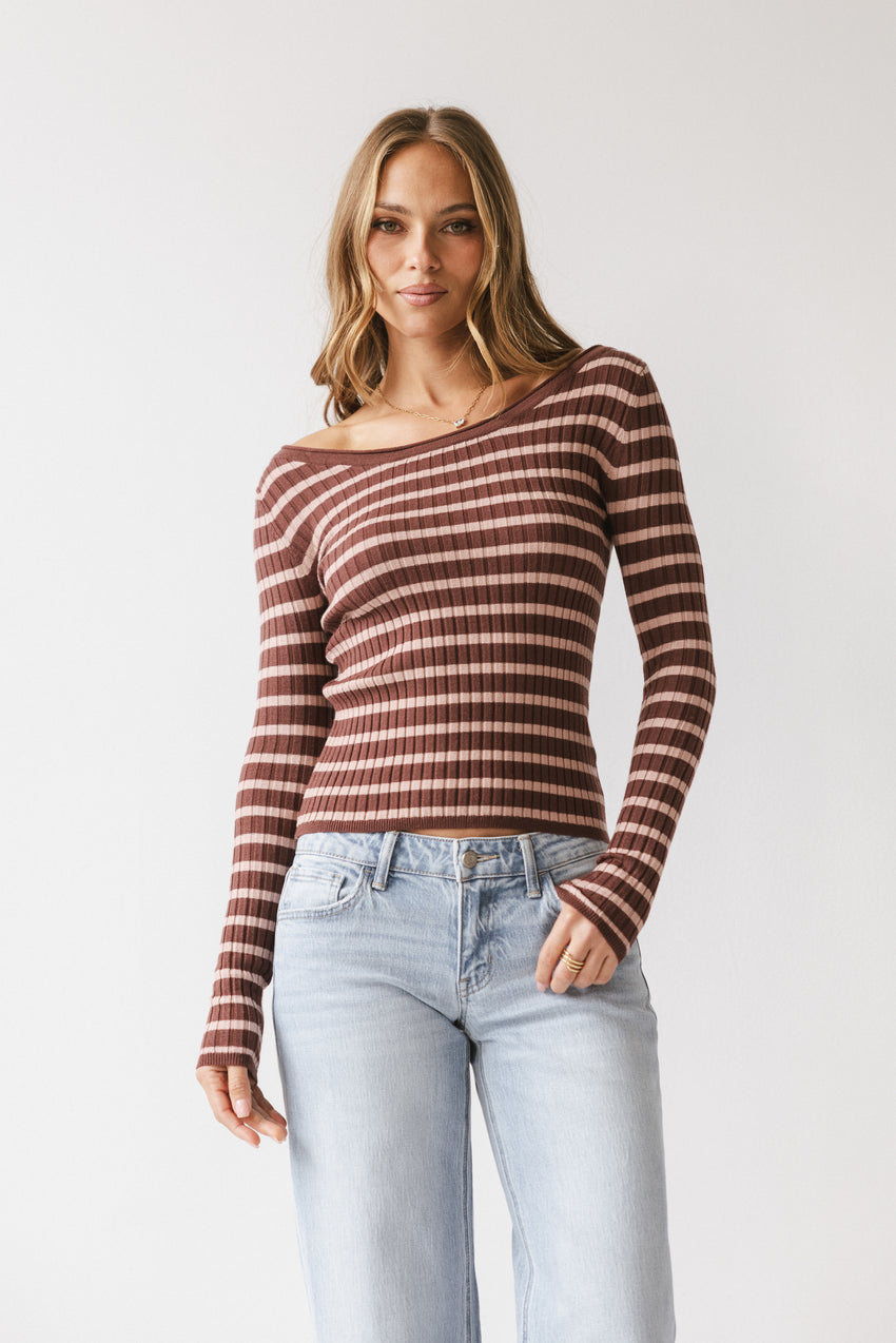 Petra Striped Sweater in Burgundy - FINAL SALE