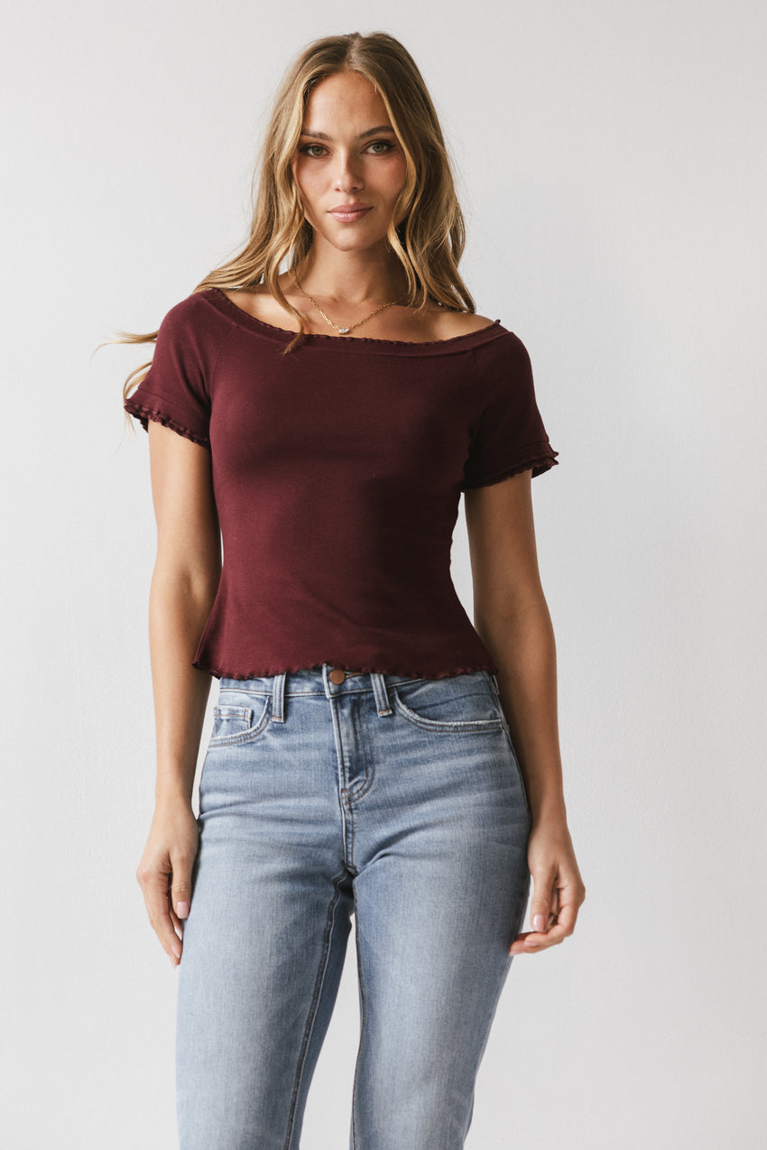 Hannah Lettuce Edge Top in Burgundy - FINAL SALE