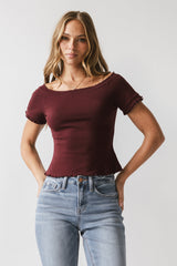 Hannah Lettuce Edge Top in Burgundy - FINAL SALE