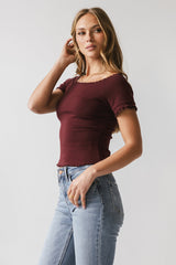 Hannah Lettuce Edge Top in Burgundy - FINAL SALE