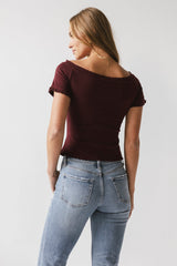 Hannah Lettuce Edge Top in Burgundy - FINAL SALE