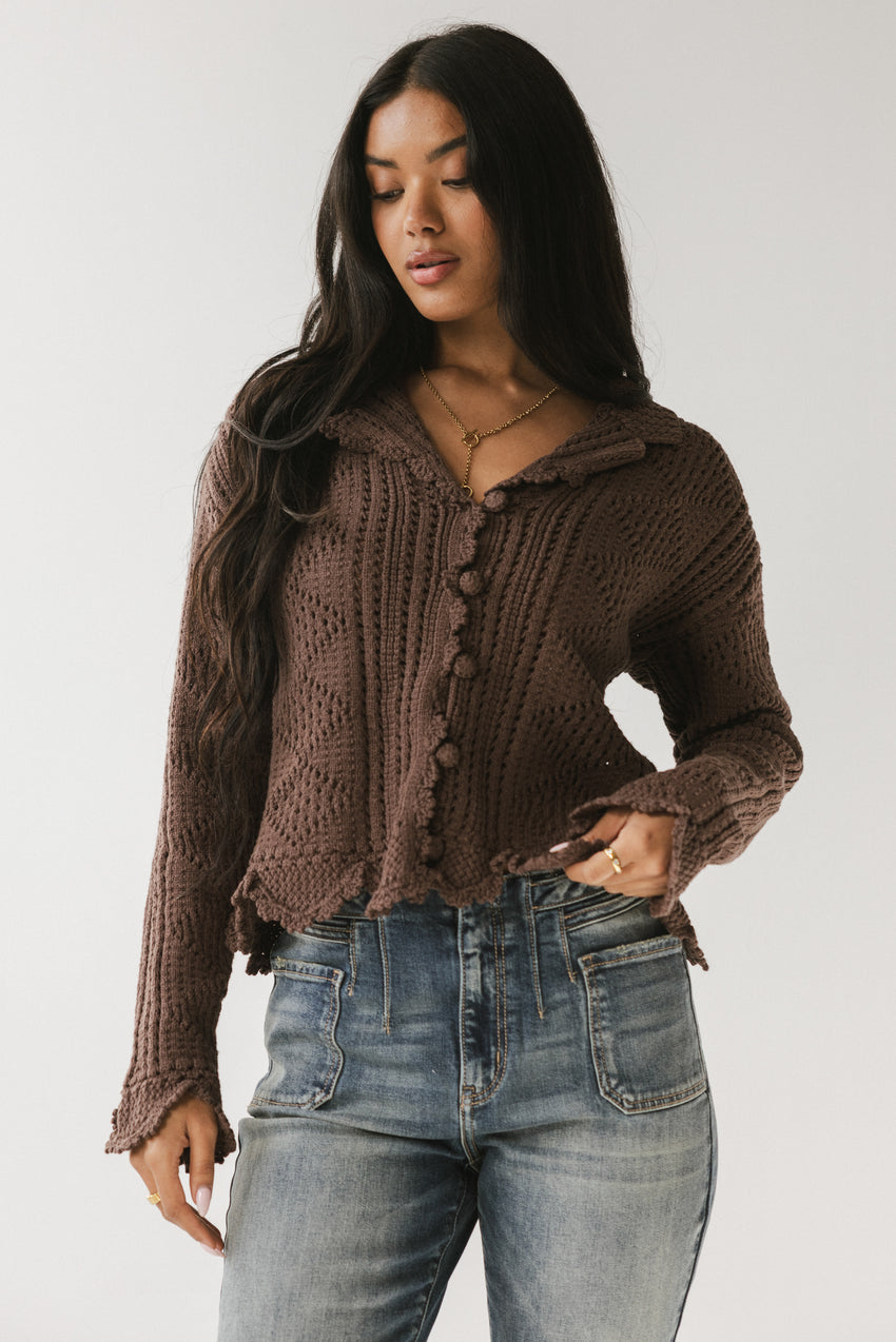 Mary Crochet Cardigan in Brown - FINAL SALE
