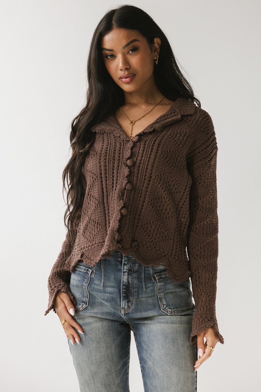 Mary Crochet Cardigan in Brown - FINAL SALE