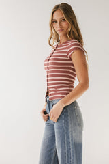 Vestia Striped Button Up Tee in Pink - FINAL SALE