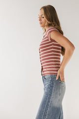 Vestia Striped Button Up Tee in Pink - FINAL SALE