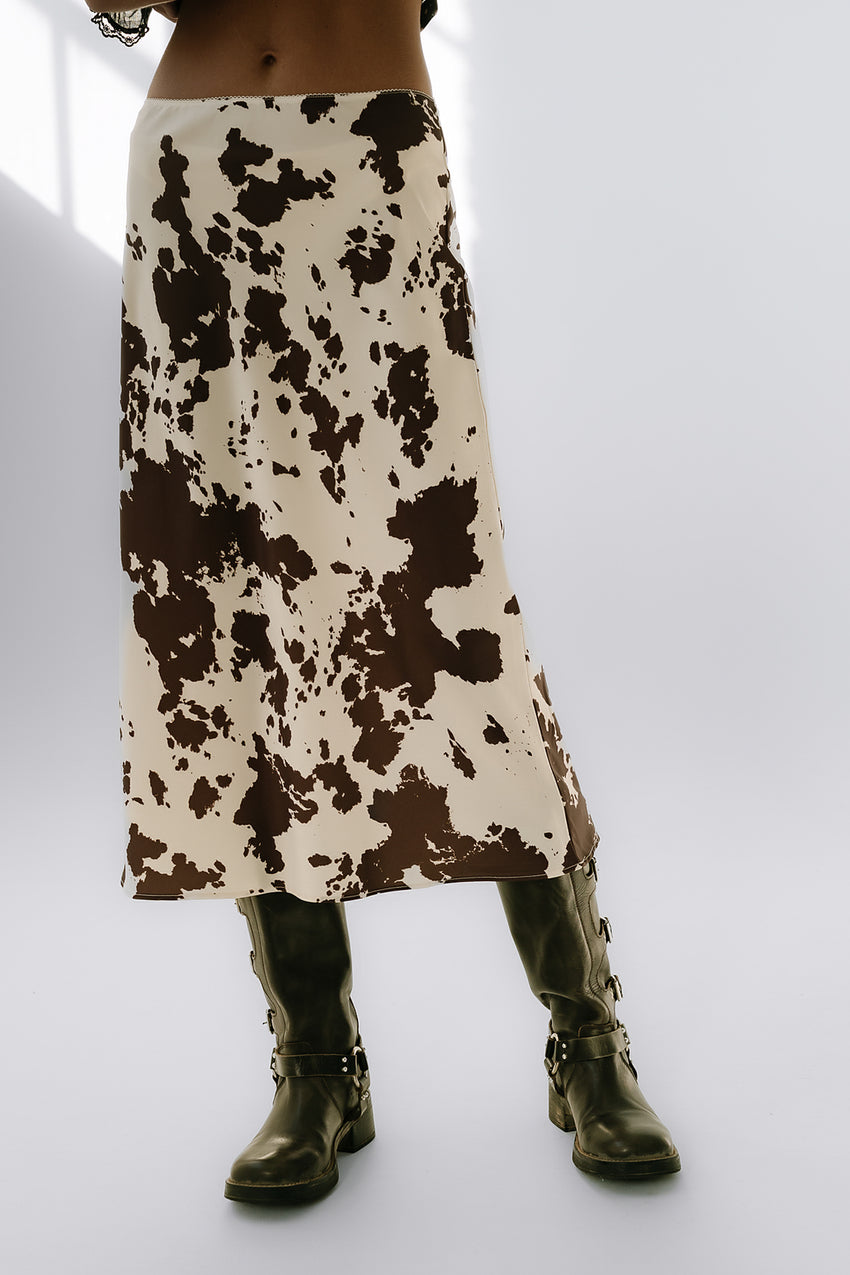 Bethie Cow Print Midi Skirt - FINAL SALE