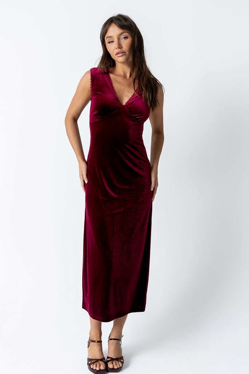 Kalani Velvet Maxi Dress in Burgundy - FINAL SALE