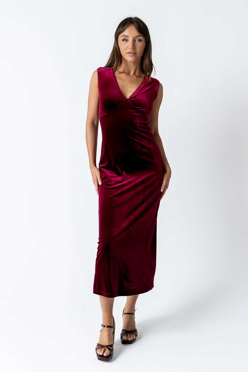 Kalani Velvet Maxi Dress in Burgundy - FINAL SALE