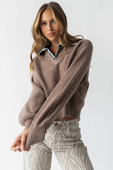 Melissa Contrast Sweater in Mocha - FINAL SALE