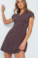 Lockie Pinstripe Mini Dress in Dark Brown - FINAL SALE