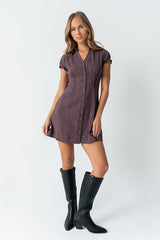 Lockie Pinstripe Mini Dress in Dark Brown - FINAL SALE