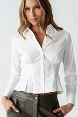 Brecken Pleated Button Up in White - FINAL SALE